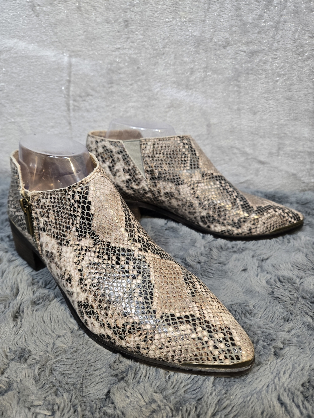 Lucky Brand Sz 9M Snake-Print Ankle Booties - Tan/Black